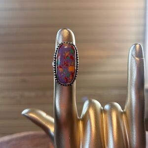 Ruby Kyanite Oval Sterling Silver 925 Statement Ring - Purple Base